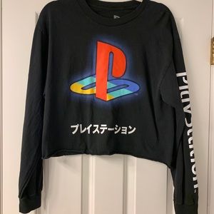 PlayStation Japan Black Crop Top with Multicolor Logo